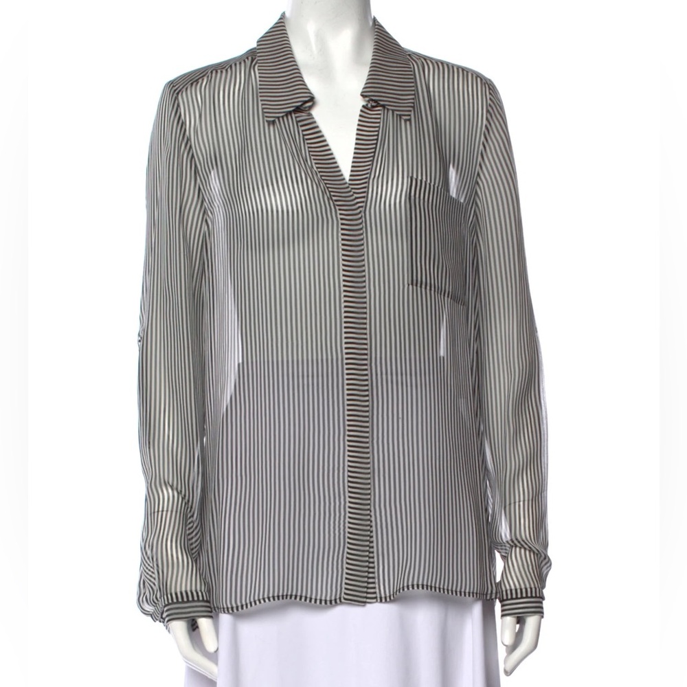 DVF Diane Von Furstenberg Lorelei Two Black/White Silk Striped SheerBlouse Sz.10 - Picture 3 of 9